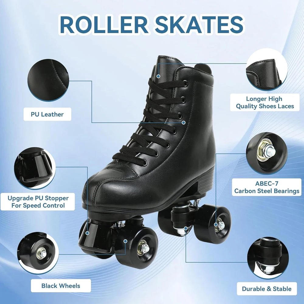 Outdoor PU leather quad roller skates for men and women, beginner-friendly skating shoes